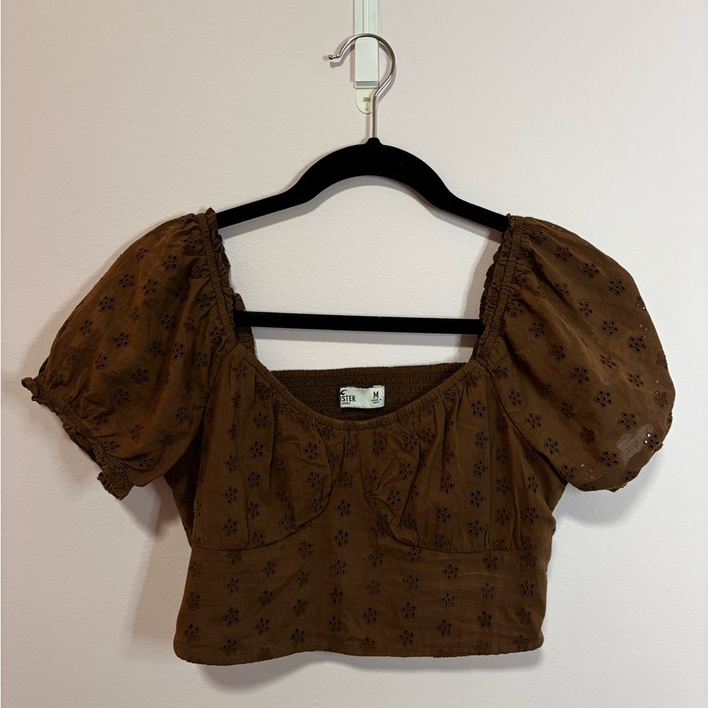 Brown Floral Puff Sleeve Top